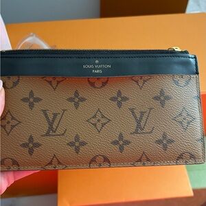 Louis Vuitton Monogram Card Pouch in Brown and Black with Gold Zip